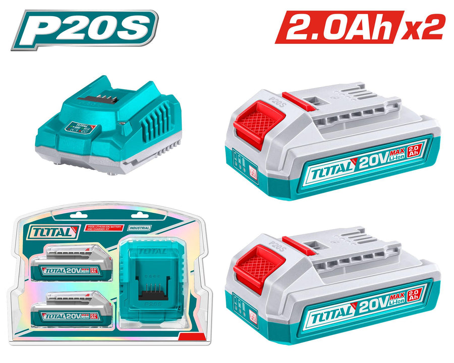 TOTAL chargeur P20S et 2 batteries 20V 2Ah TFBCPK1222