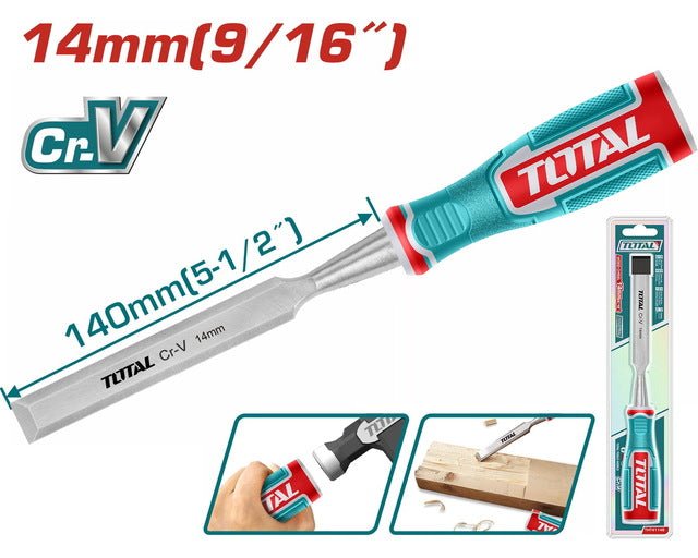 TOTAL ciseau à bois 14 mm CrV lame Inox ergonomique jardinage THT41146