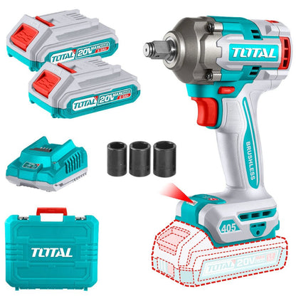 TOTAL clé à choc sans fil 20V brushless 1/2 pouce 405 nm kit TIWLI2045