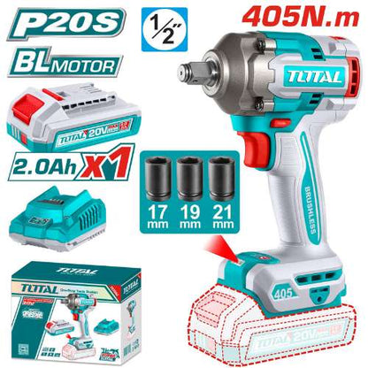 TOTAL clé à choc sans fil carré 12,7 mm 405 nm brushless 20V pro TIWLI20455