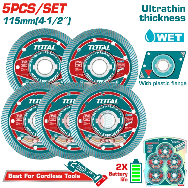 TOTAL disque diamant 115 mm pour meuleuse haute efficacité universel TAC511155