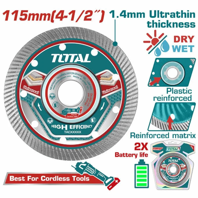TOTAL disque diamant beton 115 mm ultra fin haute efficacité TAC2151151