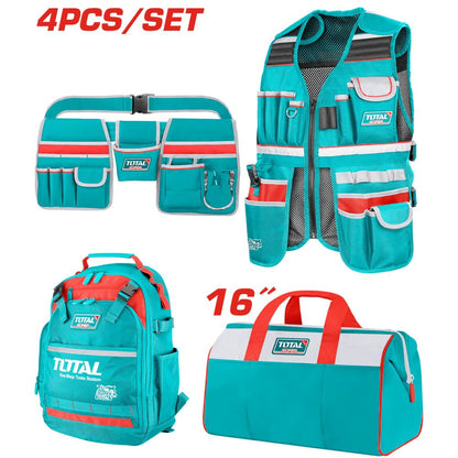 TOTAL ensemble 4 moyens de rangement outils sac dos gilet 16 pouces TOS230912