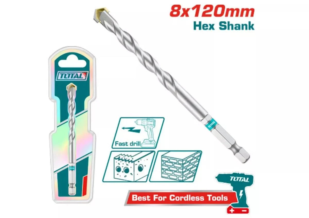 TOTAL foret béton 8x120 mm hex shank pour perçage professionnel TAC280812