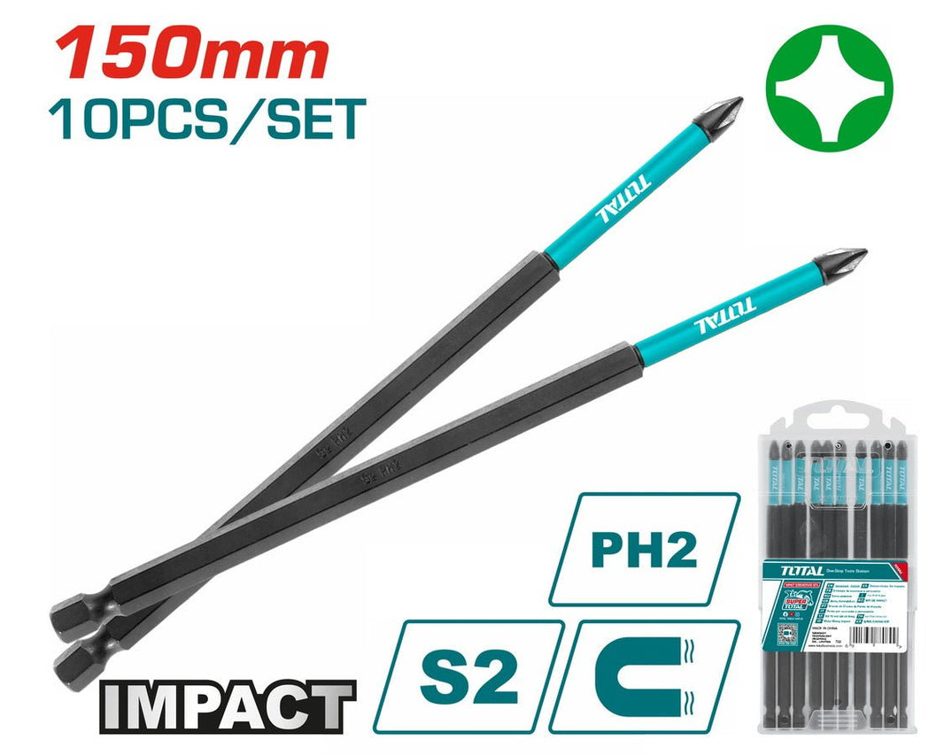 TOTAL jx 10 embout PH2 long 150mm ensemble tournevis impact Tacim16ph263