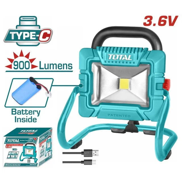 TOTAL lampe portative sans fil 3.6V LED 900 lumens rechargeable TRLF4415