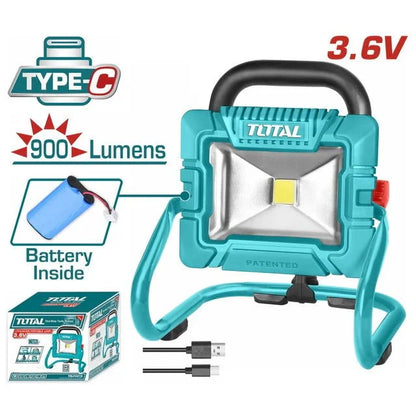 TOTAL lampe portative sans fil 3.6V LED 900 lumens rechargeable TRLF4415