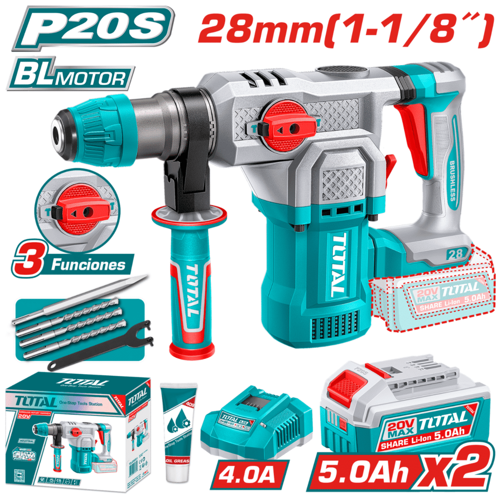 TOTAL marteau perforateur sans fil 20V 2.5Ah puissance pro TRHLI202862