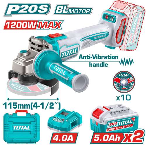 TOTAL meuleuse angle sans fil 20V brushless 115 mm 1200 w max TAGLI2120252