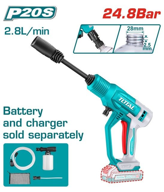 TOTAL nettoyeur haute pression sans fil 24,8 bar 20 v TPWLI2036 2Ah sans batterie et chargeur vendus séparément