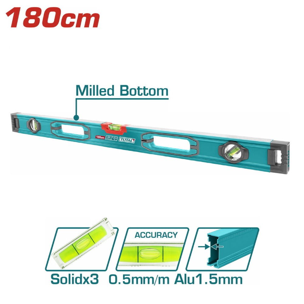 TOTAL niveau a bulle 180 cm 3 fioles aluminium haute precision TMT218028