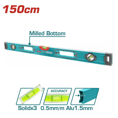 TOTAL niveau à eau 150 cm milled bottom aluminium 1,5 mm 3 fioles TMT215028