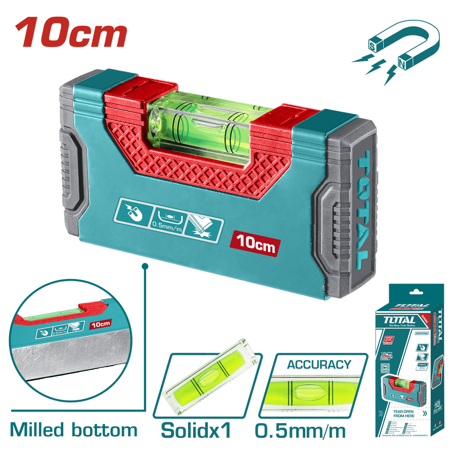 TOTAL niveau bulle magnétique 10 cm précision 0,5 mm/m base aimantée TMT205101