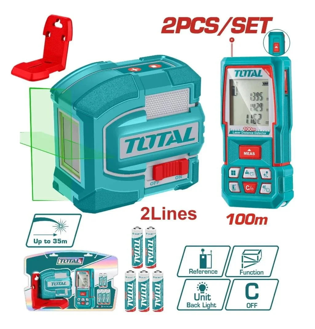 TOTAL niveau laser pro avec detecteur distance 100 m 2 lignes vertes TOSLL0502