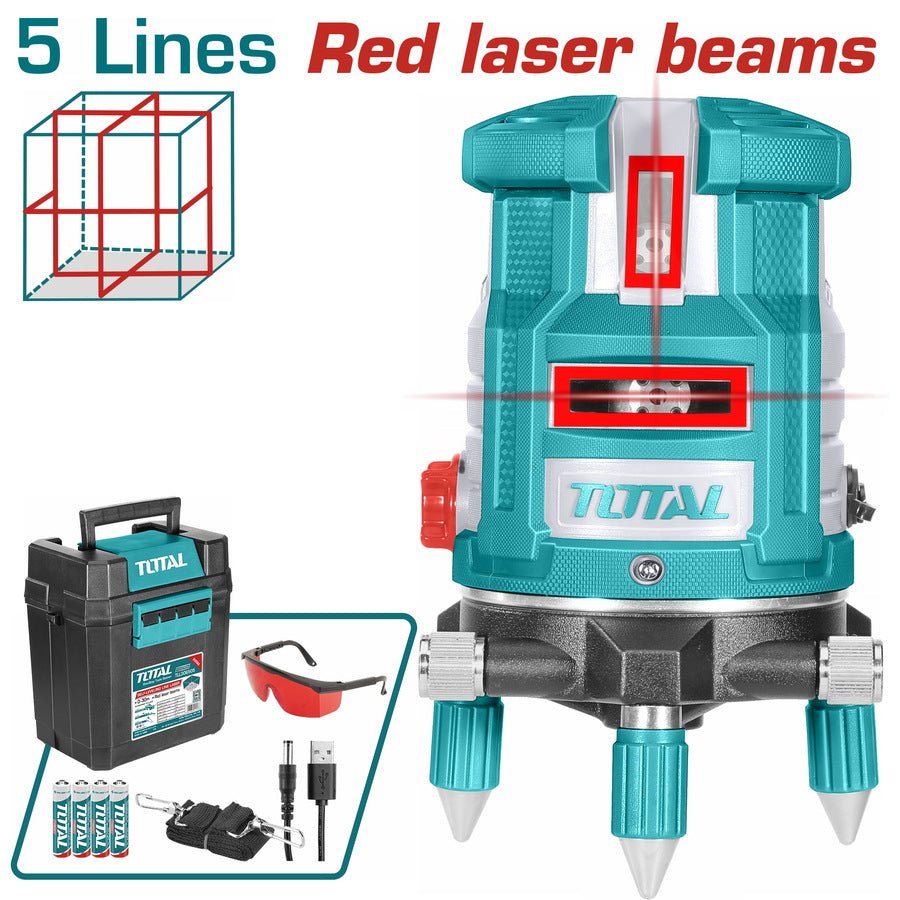 TOTAL niveau laser professionnel 5 lignes rouges pour alignement précis TLL306505