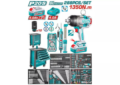 TOTAL P20S coffret 288P 20V brushless clé à choc sans fil servante THPTCS82882