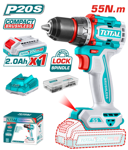 TOTAL P20S perceuse visseuse sans fil 20V brushless compacte 55 nm TDLI205582