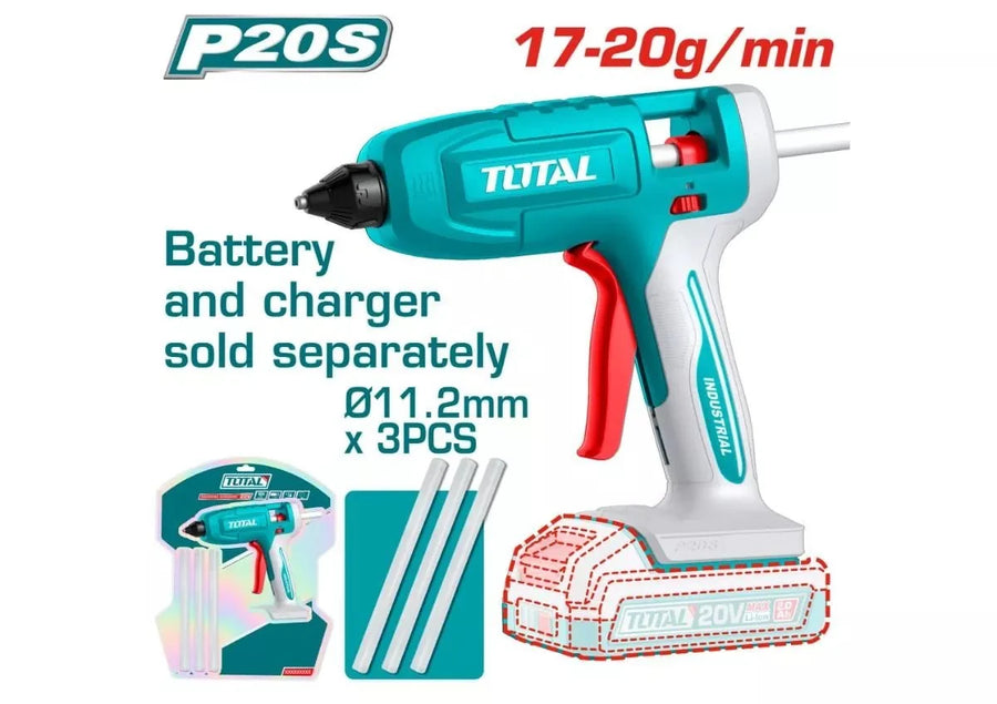 TOTAL P20S pistolet à colle sans fil 20V 2Ah 11,2 mm pro TGGLI2003