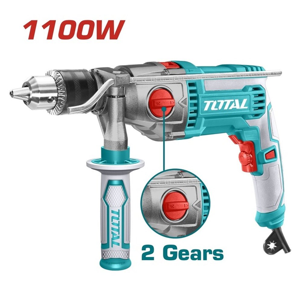TOTAL perceuse à percussion 1100W 2 vitesses bois métal maçonnerie TG211166