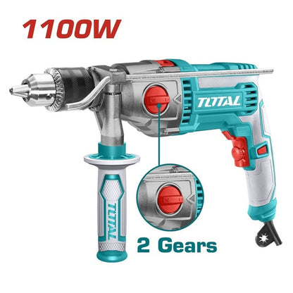 TOTAL perceuse à percussion 1100W 2 vitesses bois métal maçonnerie TG211166