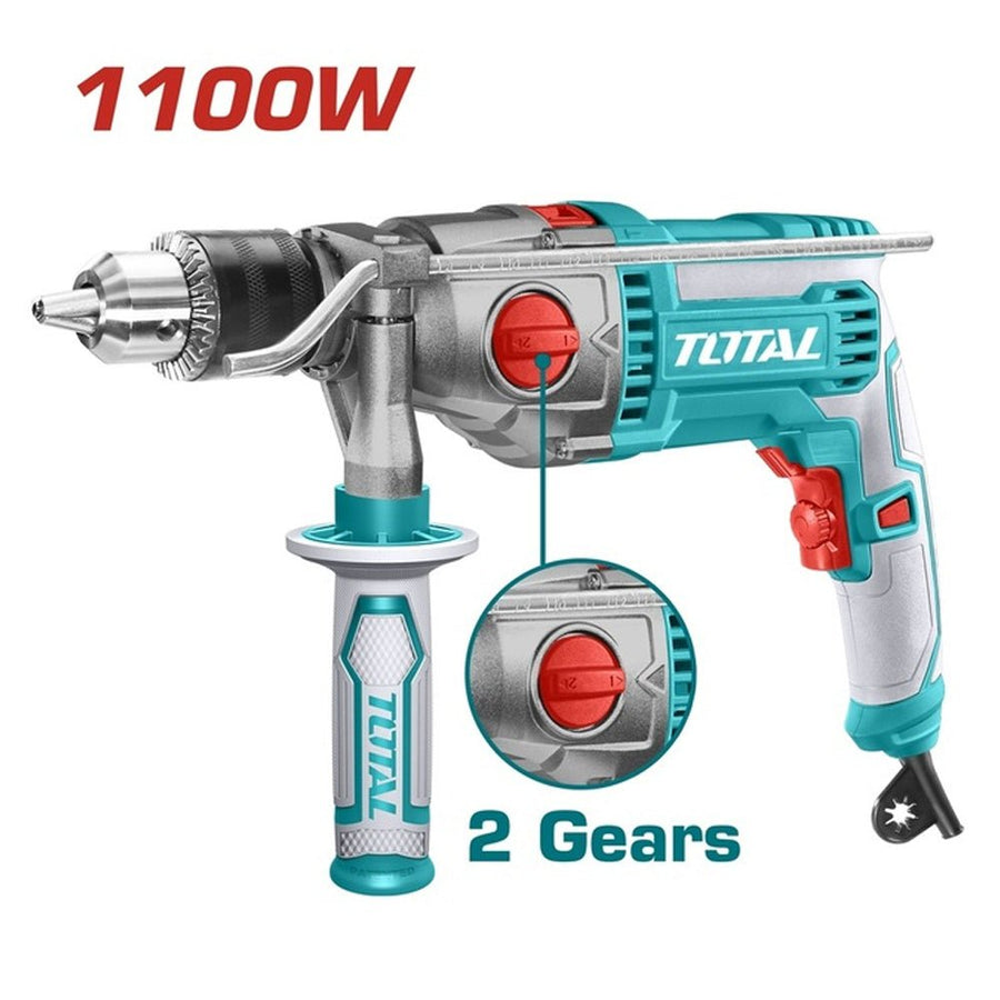 TOTAL perceuse à percussion 1100W 2 vitesses bois métal maçonnerie TG211166