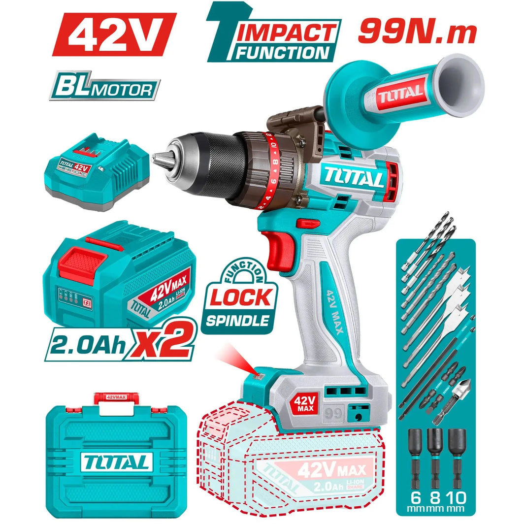 TOTAL perceuse à percussion 42V brushless 99 nm mandrin auto serrant TIDLI429982