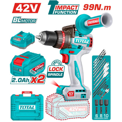 TOTAL perceuse à percussion 42V brushless 99 nm mandrin auto serrant TIDLI429982