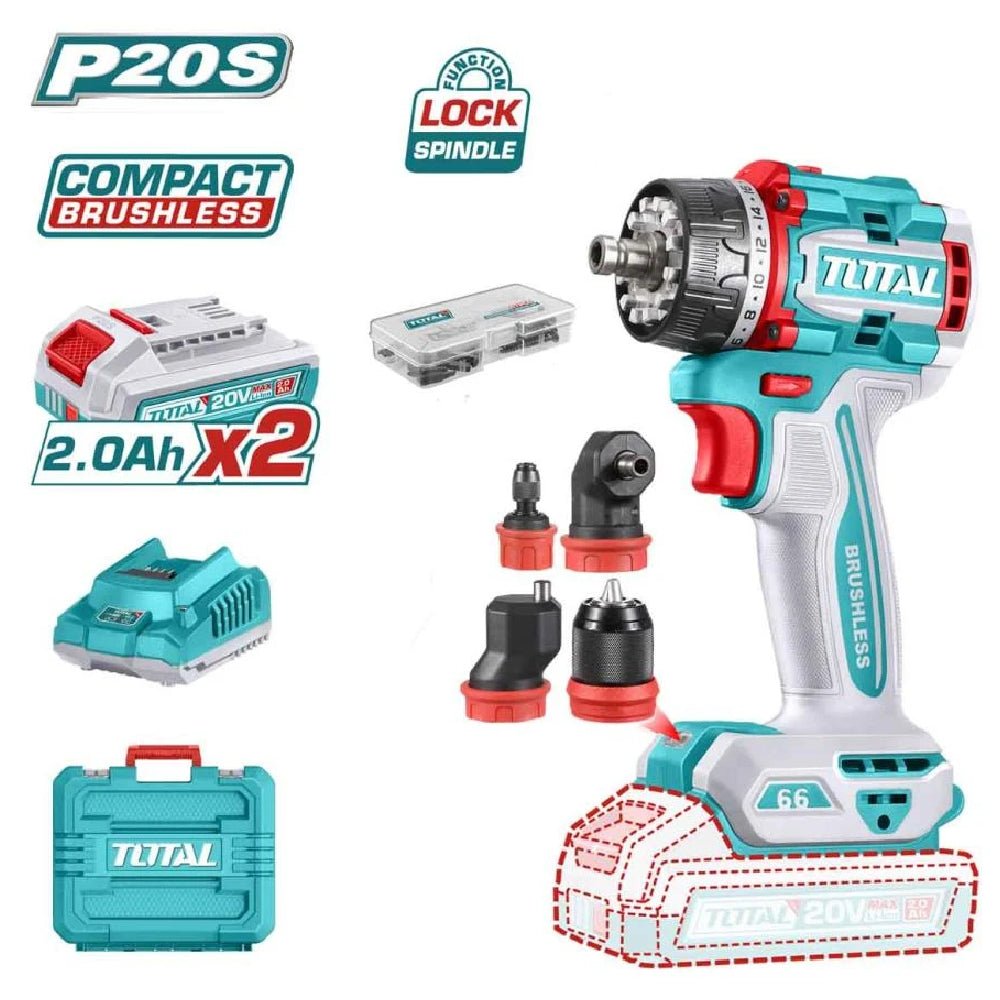 Perceuse-visseuse multi-tête brushless 20 v 66 nm TOTAL TDLI206686