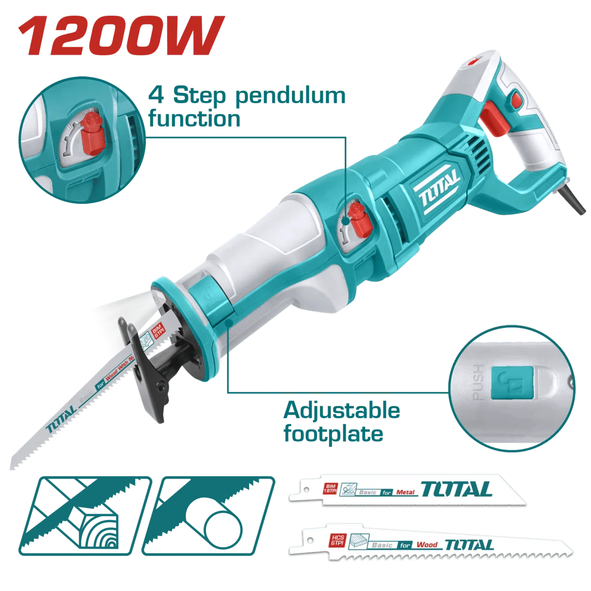 TOTAL scie sabre électrique compacte filaire 1200 w TS1001201