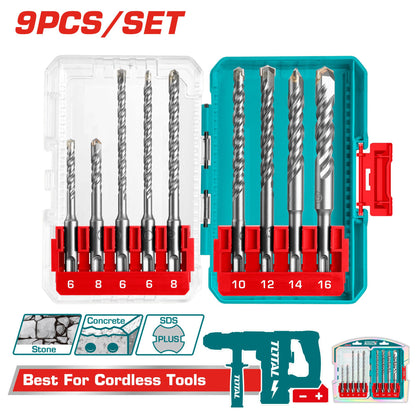 TOTAL ensemble 9 forets SDS plus 6-16 mm puissance et fiabilité béton TACSDL30906