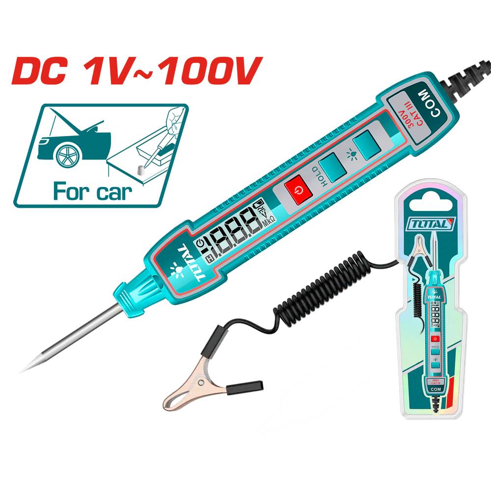 TOTAL testeur tension DC 1V à 100V pour véhicules professionnels THTS41001