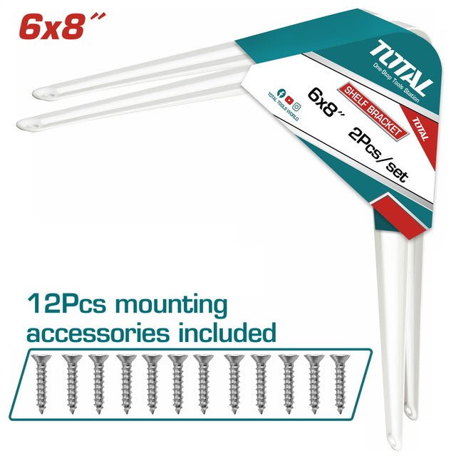 TOTAL tools équerres d etagère métal 6x8 durable blanc professionnel TSB10608