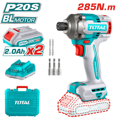TOTAL visseuse à choc sans fil P20S 20 v brushless 285 nm kit 2x2Ah TIRLI2028