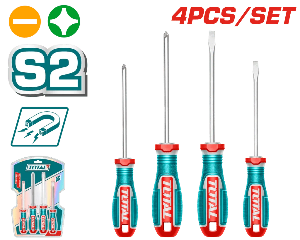 Tournevis magnétiques TOTAL S2 ensemble de 4 pièces TKSDS0426