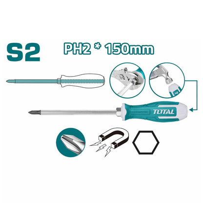 Tournevis PH2 150 mm magnétique en acier S2 durable THGSPH21506