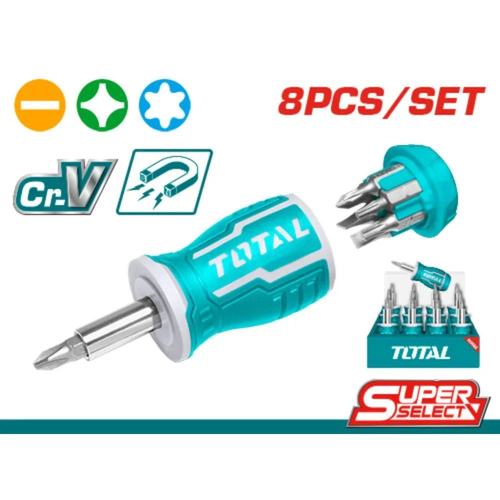 Tournevis TOTAL 8en1 aimant CrV polyvalent TACSDS0706