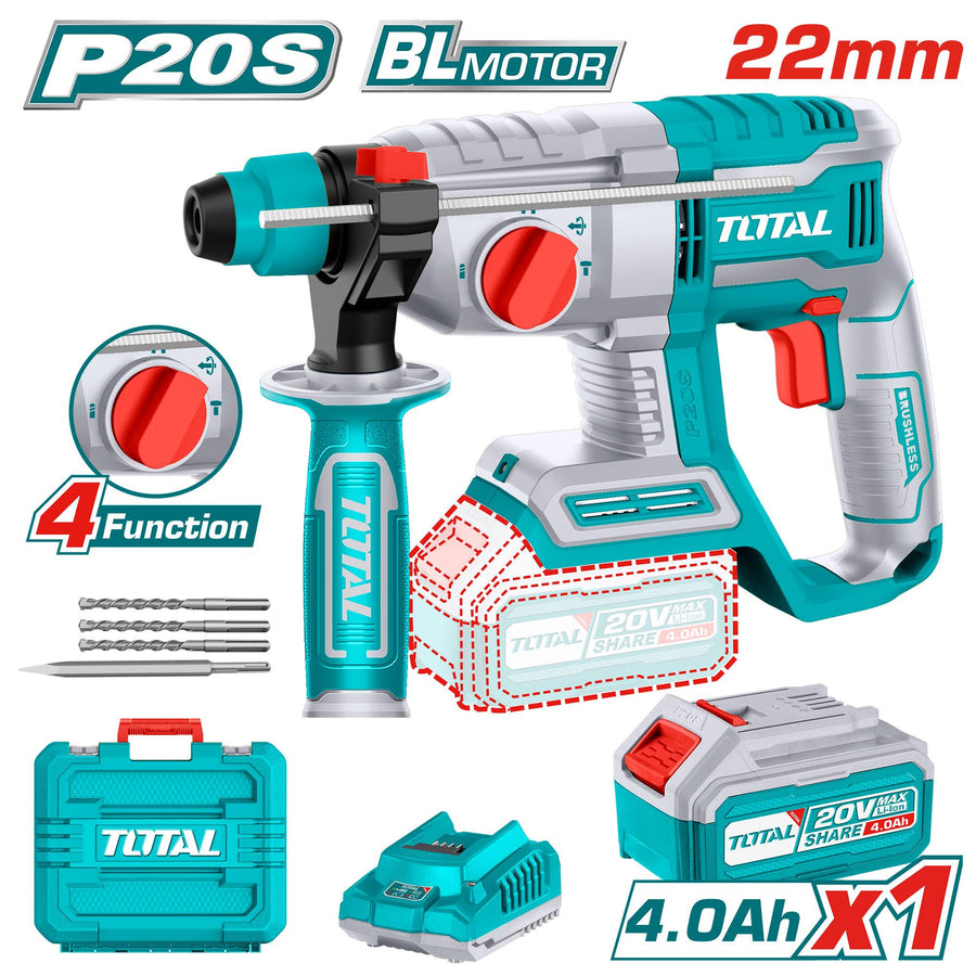 TRHLI202081 - marteau perforateur TOTAL 20V 4Ah - perçage