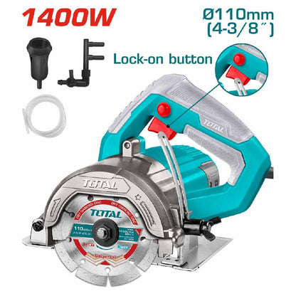 Decoupeuse TOTAL 1400W fiable marbre 11000 rpm diam 110 mm profondeur 34 mm TS3141106