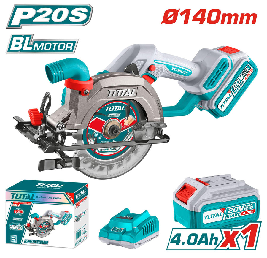 TSLI14021 scie circulaire sansfil 20V 140mm TOTAL brushless